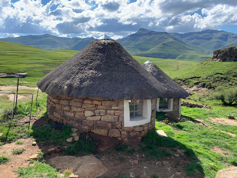 Traditionelle hytter i Lesotho