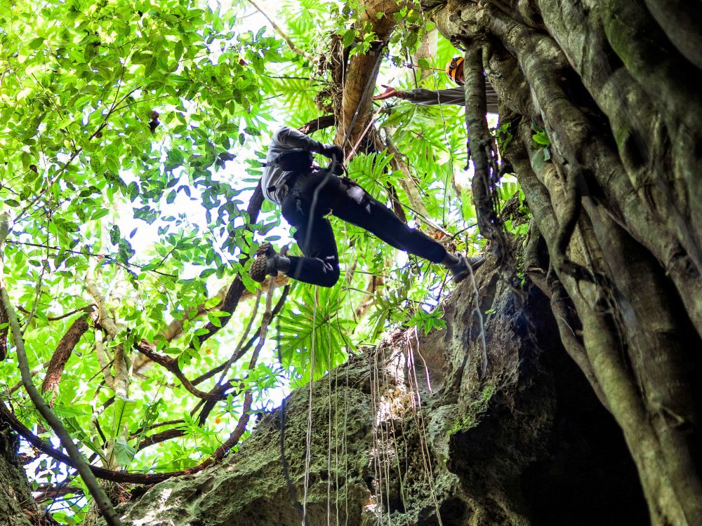 Rappelling i grotte